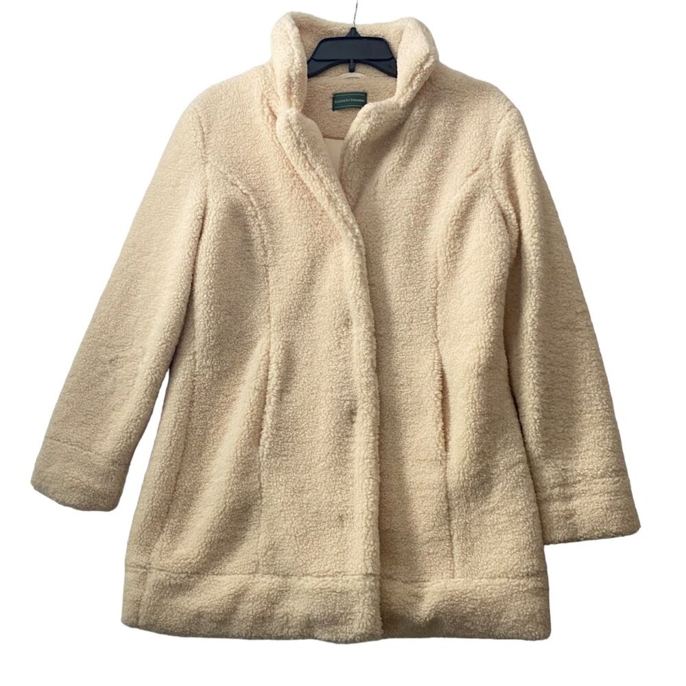 Hammacher Schlemmer Sherpa Coat Snap Button Cotton Blend Lining Women Small NEW‎